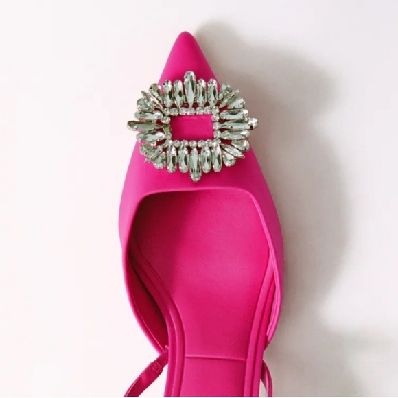 NWT Zara* Rhinestone Slingback Mules Heels - Picture 5 of 9